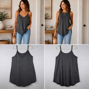 Zenana Reversible Spaghetti Strap Flowy Cami Tank Top Large Charcoal Gray